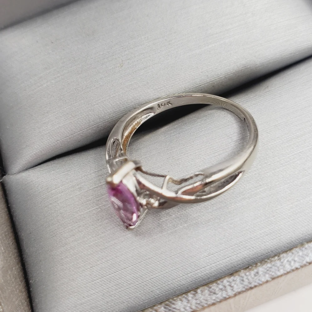 10k White Gold Marquise Pink Topaz Ring
